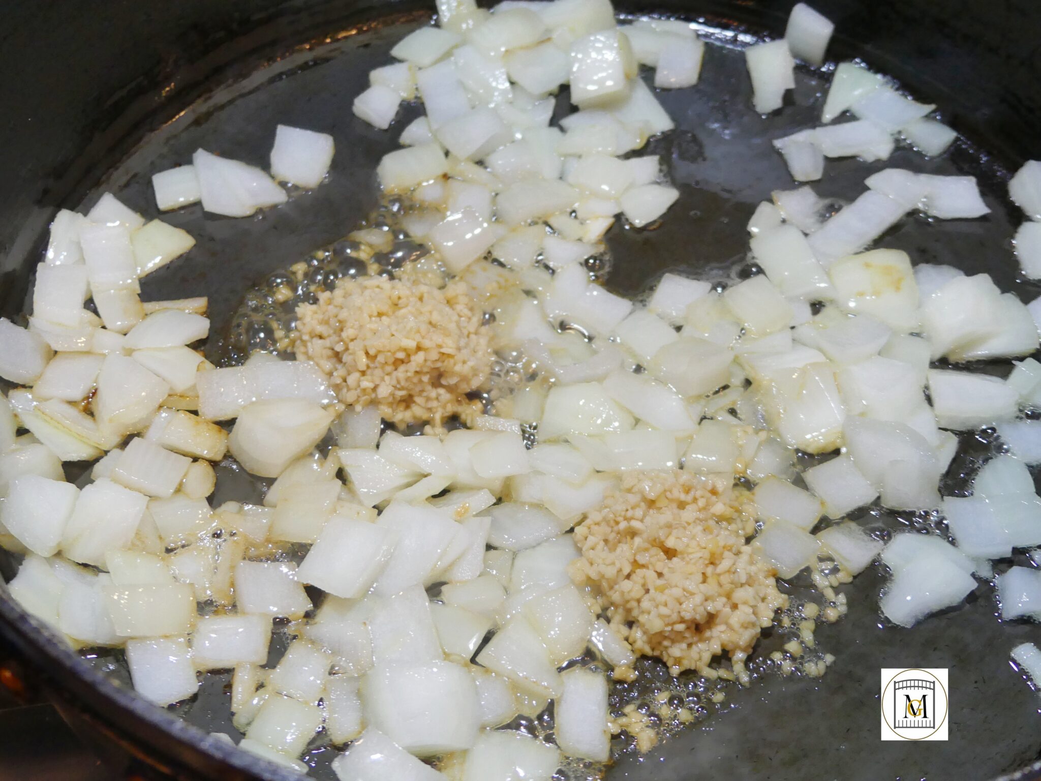 Chopped onion and garlic