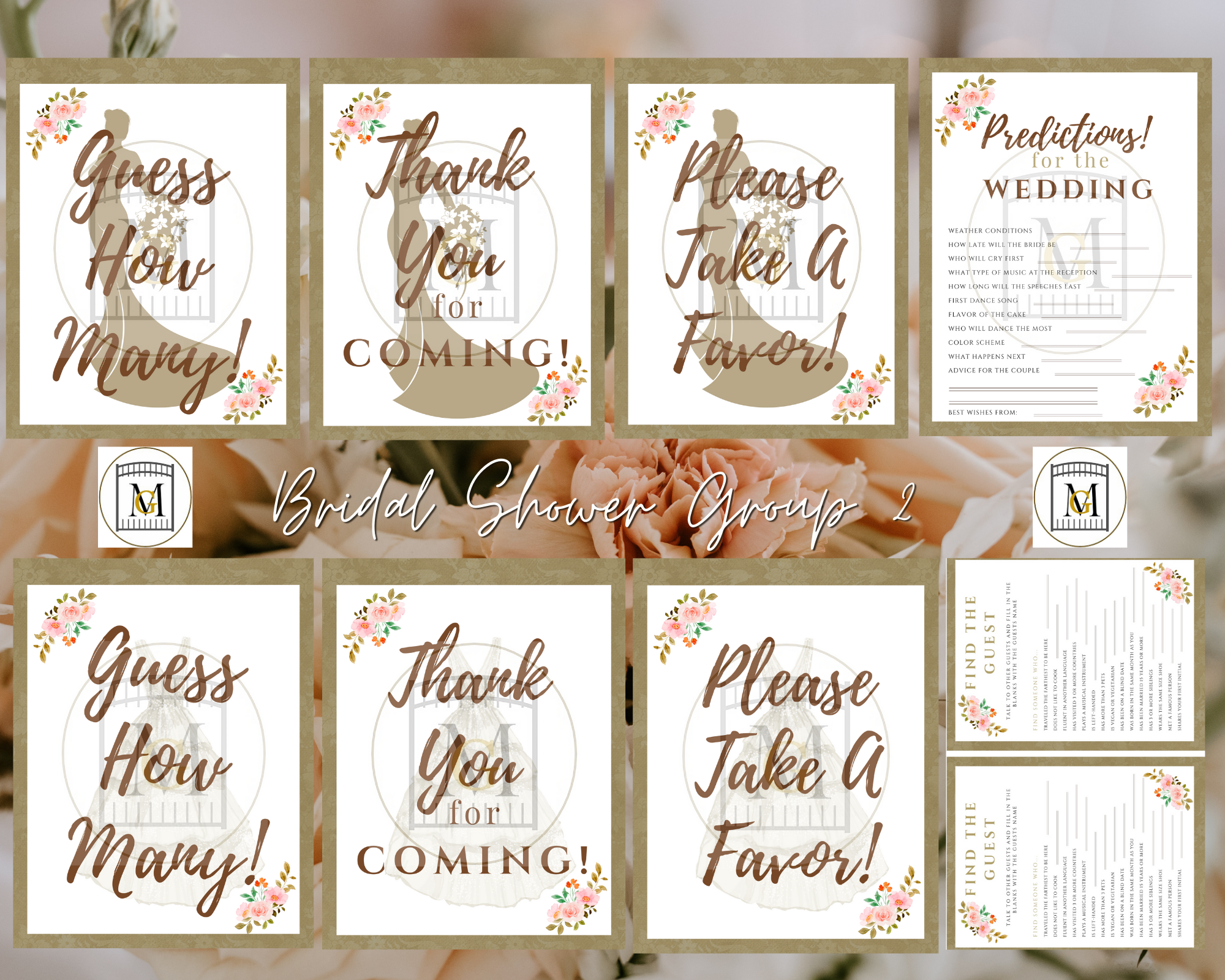 Bridal Shower Game Bundle, 12 Editable Templates, INSTANT DOWNLOAD,  Customize Name & Questions, Succulent Bridal Games, Templett #041BGB