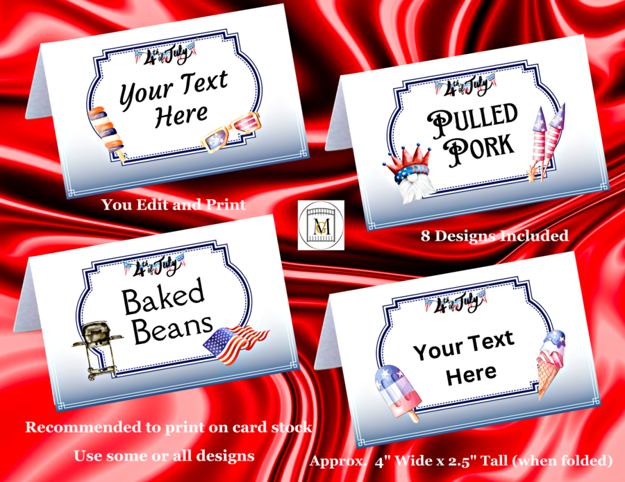 4th of July Food Tent Labels/Place cards