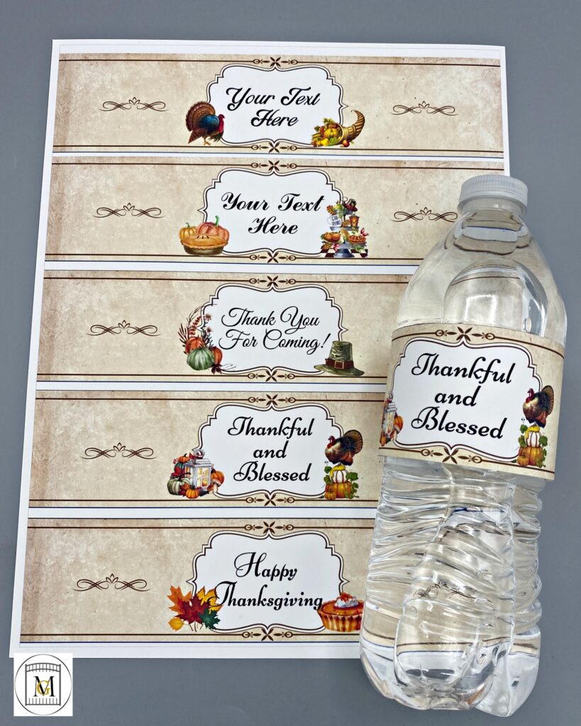 Thanksgiving Custom Water Bottle Labels EDITABLE Download · Major Gates