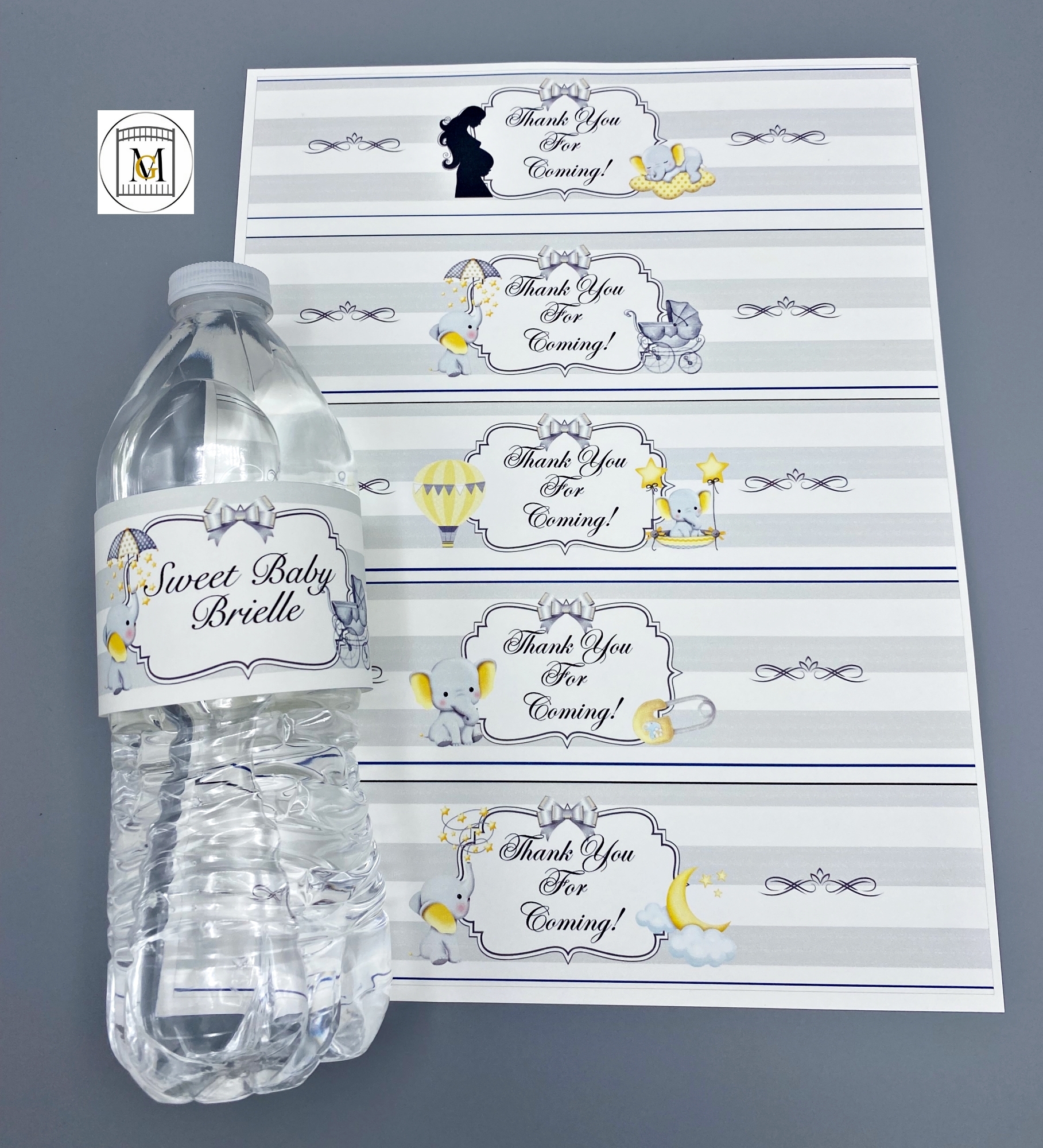 Baby Shower Neutral Yellow-Grey Water Bottle Labels -EDITABLE Download ·  Major Gates
