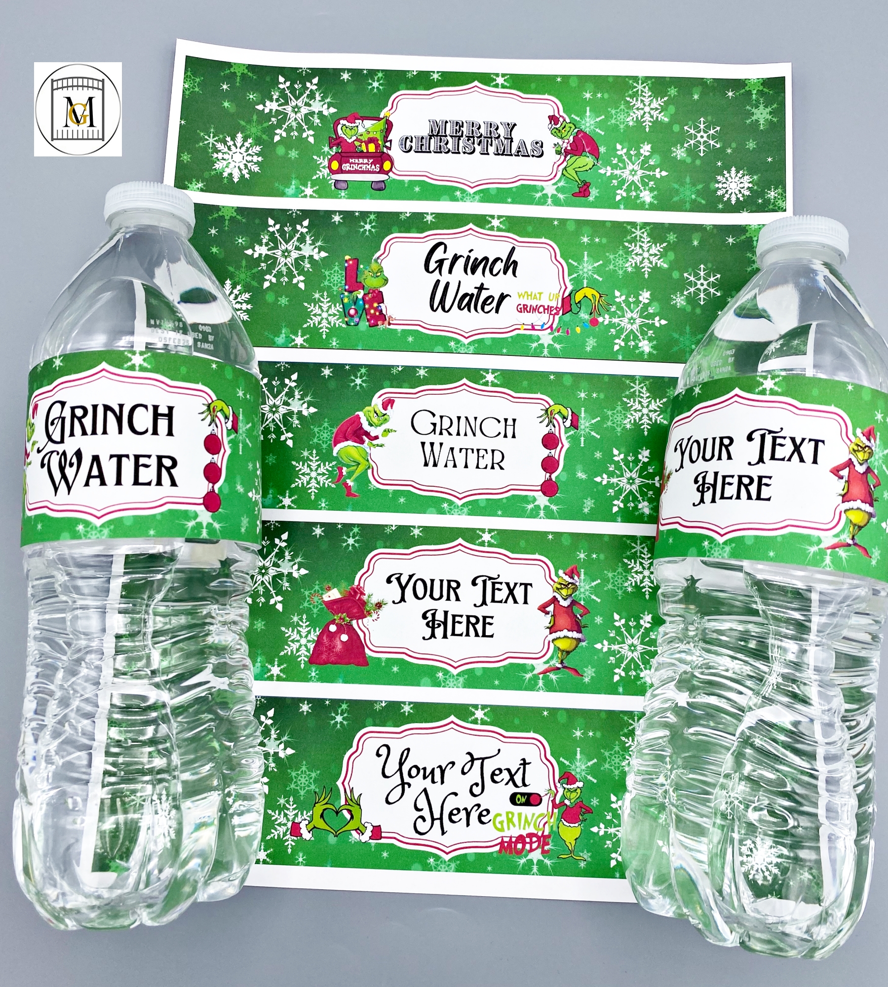 Grinch Face Water Bottle Label Digital Download Only 