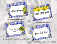 Lemon Blue Tile Mediterranean Place Card/Food Tent Label