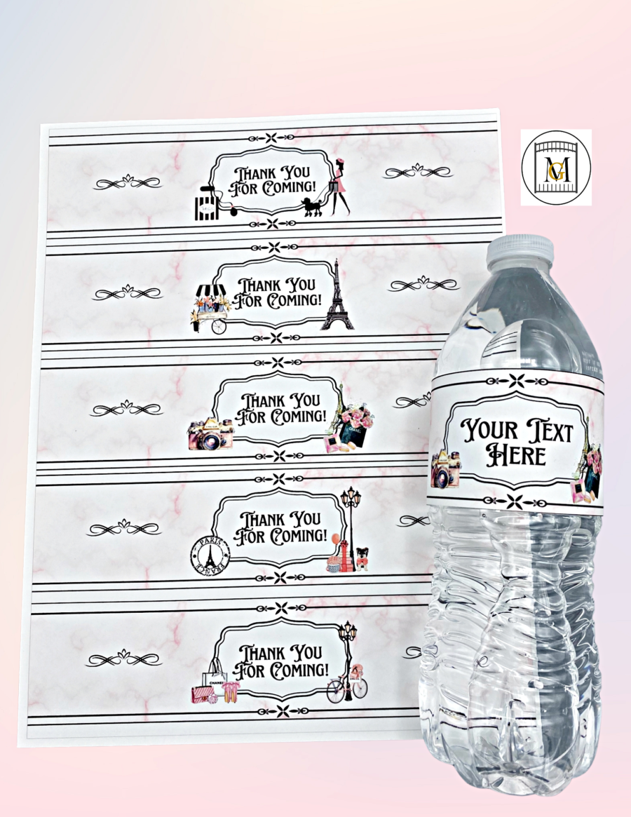 Paris Ooh La La Water Bottle Labels