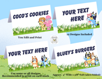 Bluey Food Tents/Place Card Labels